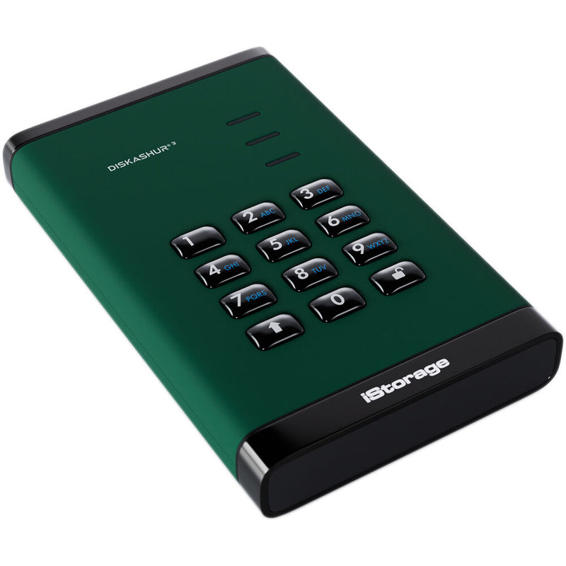 Istorage 2TB diskAshur3 USB 3.2 Gen 1 Encrypted Portable Hard Drive (Green)