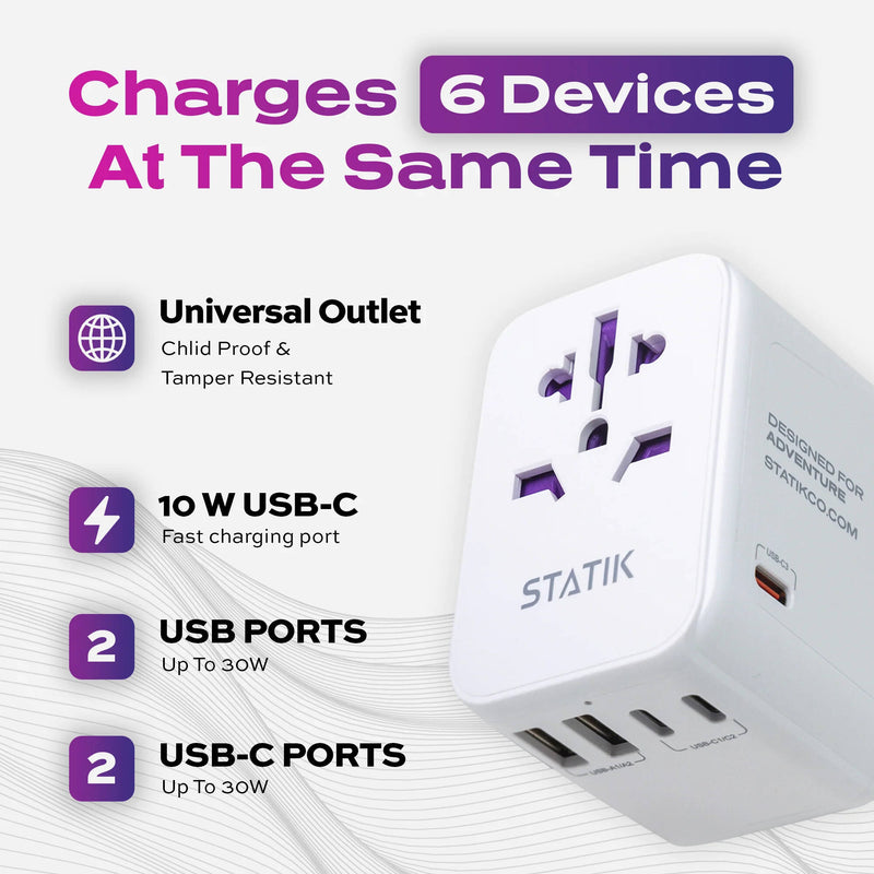 Statik 30W GloboCharge Universal Travel Adapter (White)