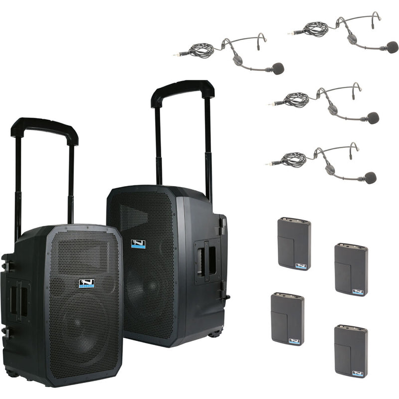 Anchor Audio Liberty 3 Pair Hub Connect Battery Powered PA System with Four Beltpacks and Four Headset Mics