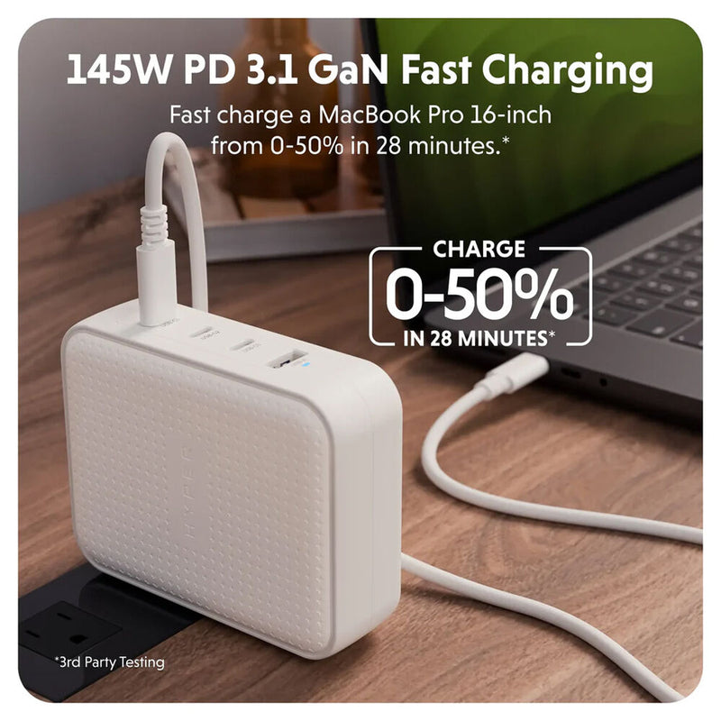 HYPER HyperJuice 145W 4-Port USB GaN Travel Charger (White)