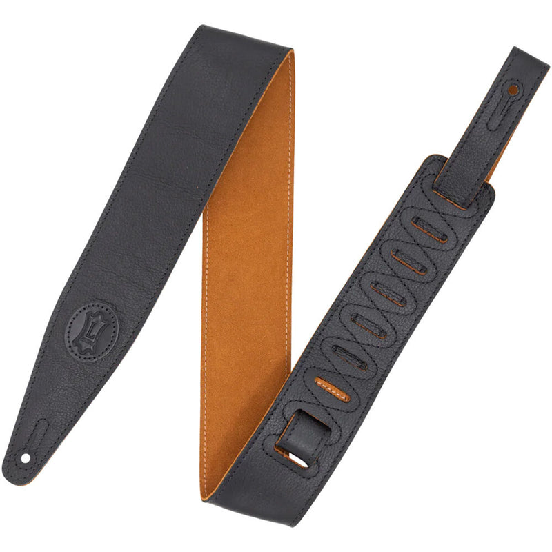 Levy's 2.5" Garment Leather Guitar Strap with Suede Backing (Black/Honey)