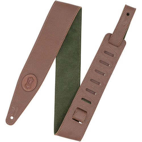 Levy's 2.5" Garment Leather Guitar Strap with Suede Backing (Brown/Green)