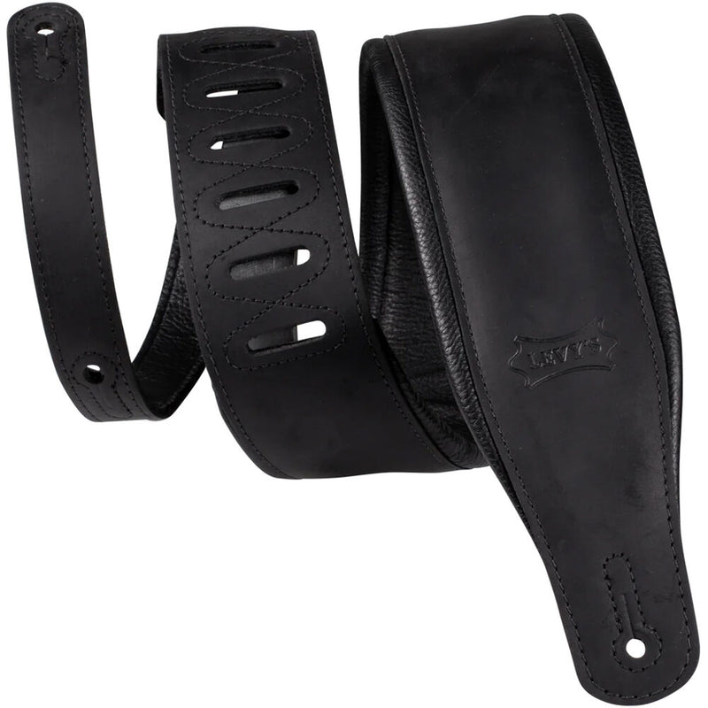 Levy's 3.25" Wide Butter Leather Guitar Strap (Black)