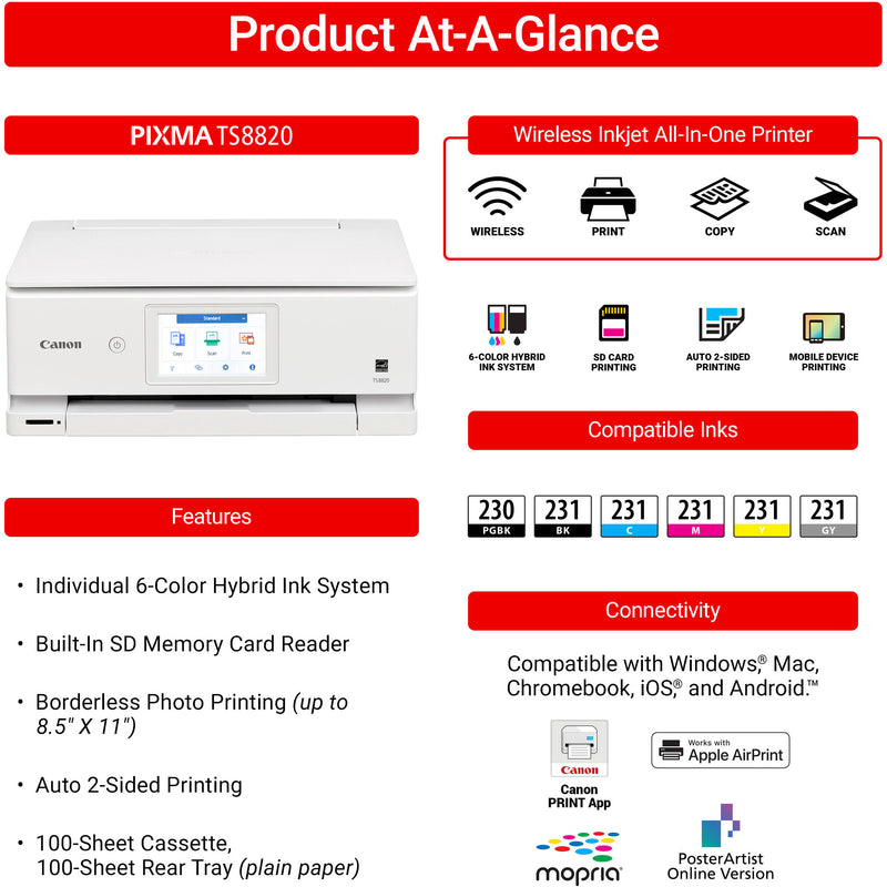 Canon PIXMA TS8820 Wireless All-in-One Inkjet Printer