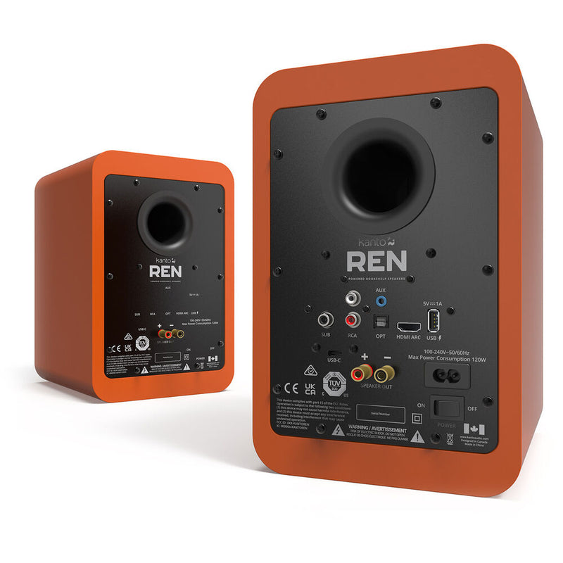 Kanto Living Ren 2-Way Active Wireless Bookshelf Speakers (Pair, Matte Orange)