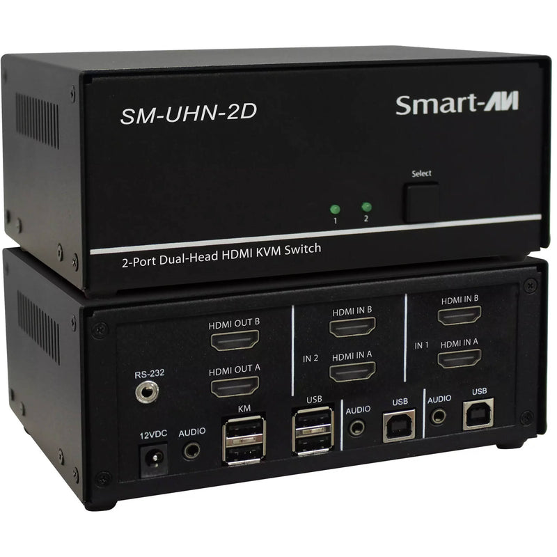 Smart-AVI 2-Port Dual-Head HDMI KVM Switch with Audio and USB 2.0 Support