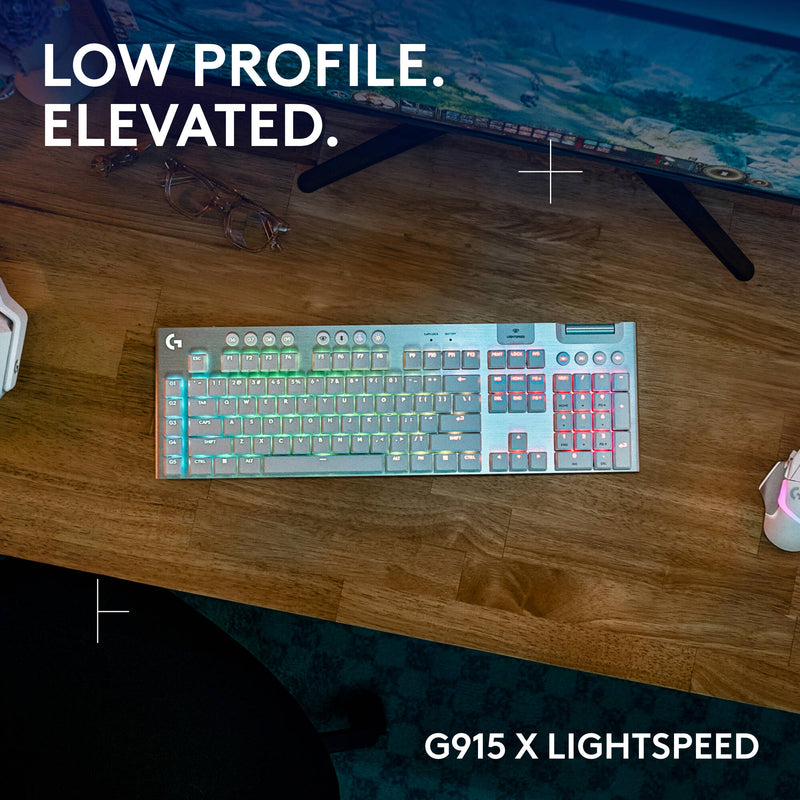 Logitech G G915 X LIGHTSPEED Low-Profile Wireless RGB Mechanical Gaming Keyboard (White, GL Tactile)