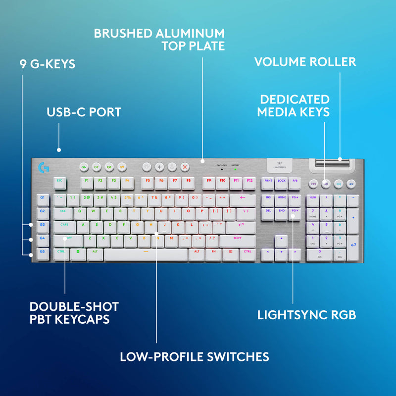 Logitech G G915 X LIGHTSPEED Low-Profile Wireless RGB Mechanical Gaming Keyboard (White, GL Tactile)