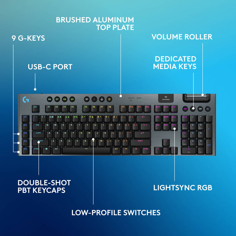 Logitech G G915 X LIGHTSPEED Low-Profile Wireless RGB Mechanical Gaming Keyboard (Carbon, GL Linear)