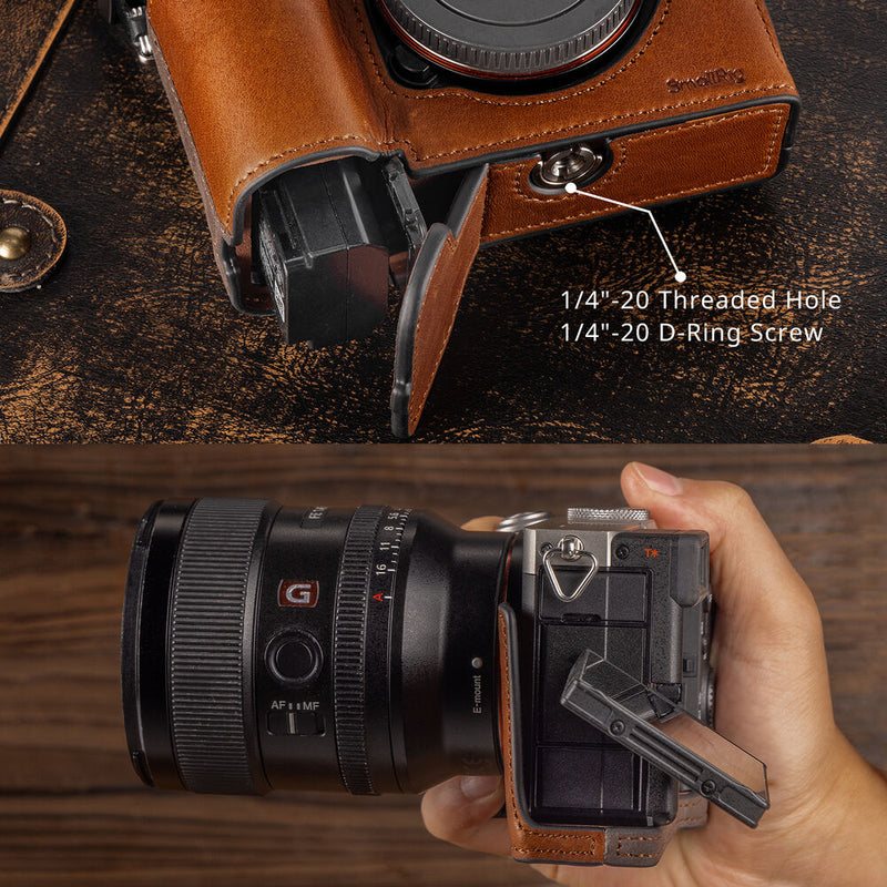 SmallRig Leather Half Case with Strap for Sony a7C II / a7CR (Brown)