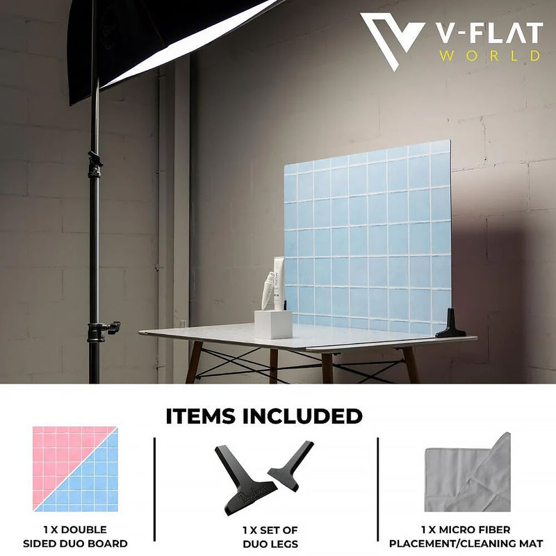 V-FLAT WORLD Duo-Board Double-Sided Background (Retro Tile Pink / Retro Tile Blue, 30 x 40")