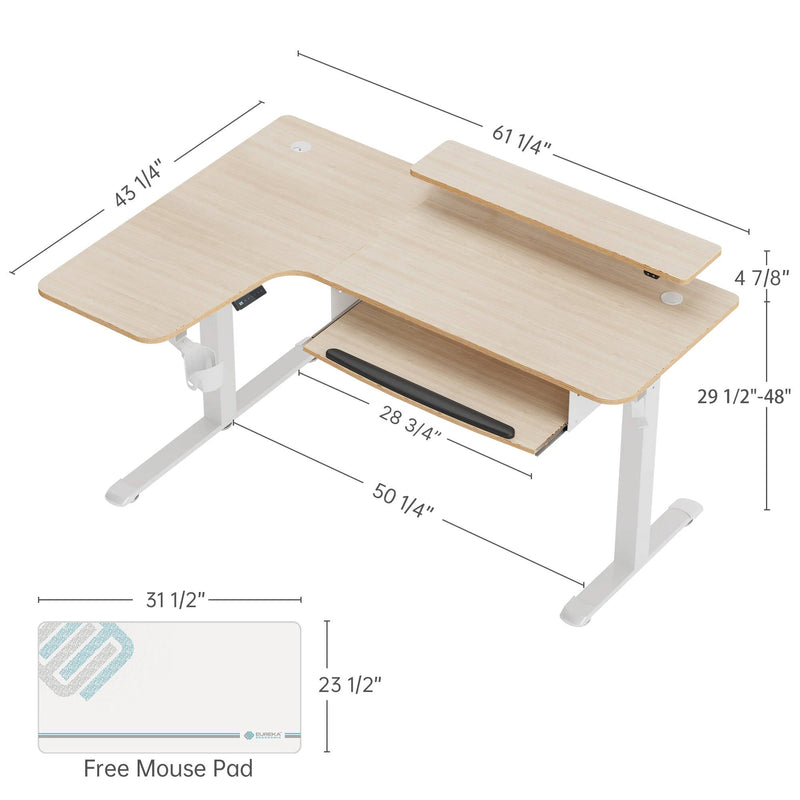 Eureka L-Shaped Standing Desk (Left, Oak)