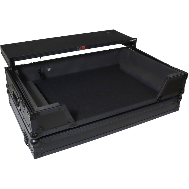 ProX LED Flight Case with Laptop Shelf, 1 RU Rackspace, and Wheels for AlphaTheta XDJ-AZ DJ Controller (All Black)