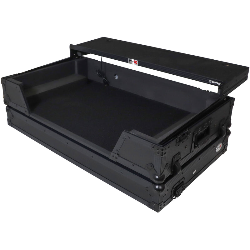 ProX LED Flight Case with Laptop Shelf, 1 RU Rackspace, and Wheels for AlphaTheta XDJ-AZ DJ Controller (All Black)