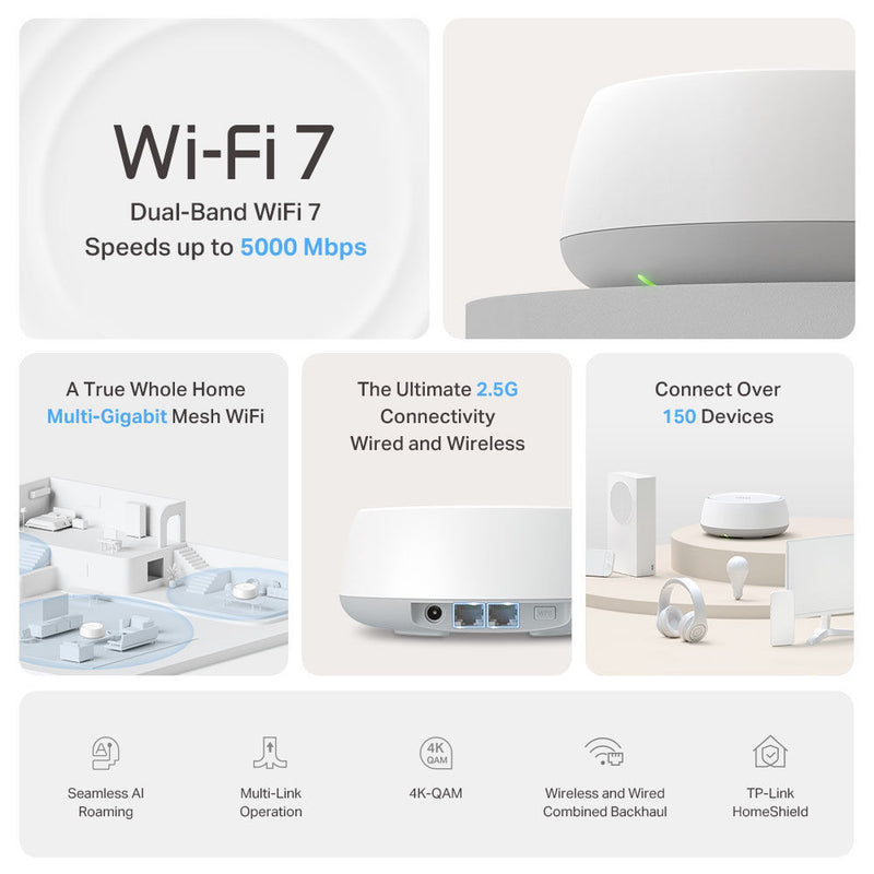 TP-Link Deco BE25 BE5000 Wireless Dual-Band 2.5G 2-Piece Whole Home Mesh System