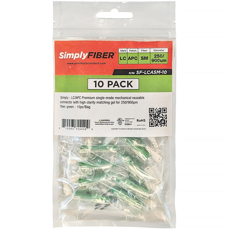 SimplyFIBER LC/APC Single-Mode Mechanical Connector (Green, 10-Pack)