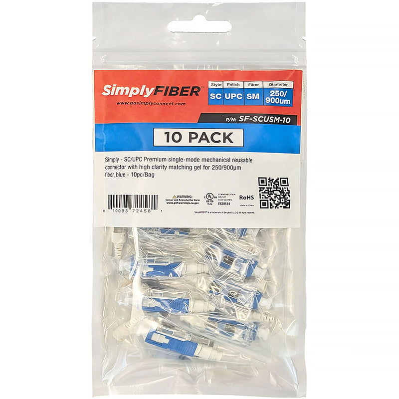 SimplyFIBER SC/UPC Single-Mode Mechanical Reusable Connector (Blue, 10-Pack)