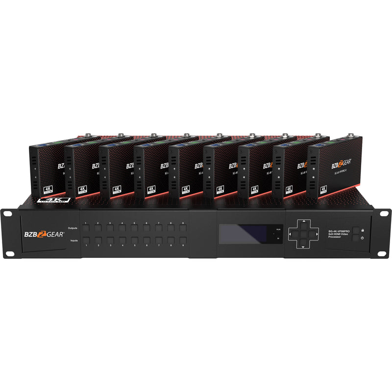 BZBGEAR 9x9 4K Seamless HDMI Matrix Switcher/Video Wall Processor Kit with 9 Receivers