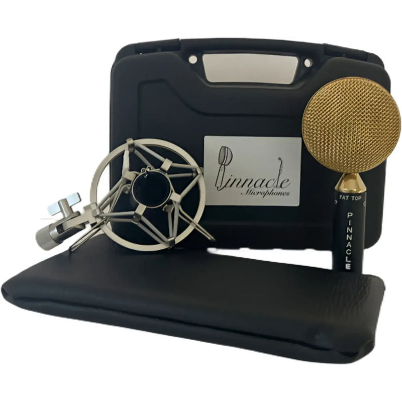 Pinnacle Microphones Fat Top Ribbon Microphone with Deluxe Shockmount, Pouch & Flight Case (Limited Edition with Black Body & Gold Grille, Stock Transformer)