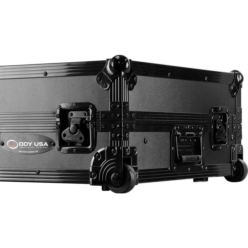 Odyssey Black Label Flight Case for AlphaTheta DDJ-GRV6 with Glide-Style Laptop Platform and Corner Wheels (All Black, 1 RU)