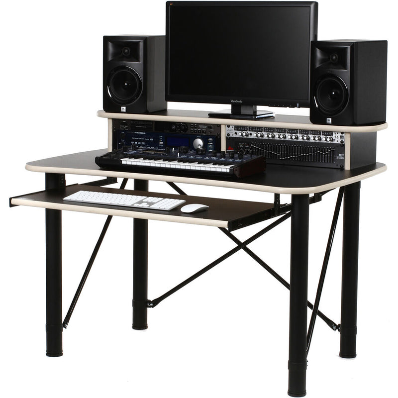 RAB Audio ProRak 48 6 RU Audio Workstation with Pull-Out Keyboard Tray (Black with Almond Trim)