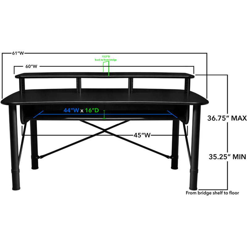 RAB Audio ProRak 61 Audio Desk with 12 RU (Black and Almond Trim)