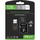 PNY 128GB Pro Elite microSDXC Memory Card with Performance Prime Card Reader (U3)