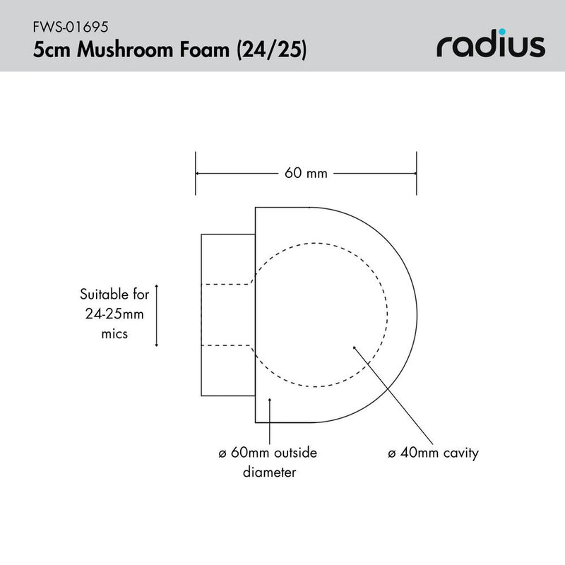 Radius MKH 50 Mushroom Foam Windcover (24 to 25mm)