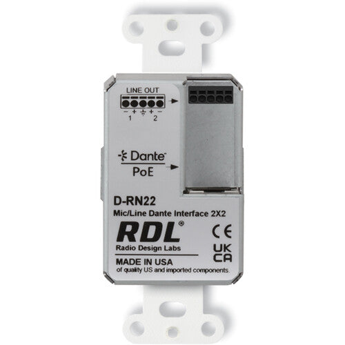 RDL Wall-Mounted Bi-Directional Mic/Line Dante Interface 2 X 2 (White)