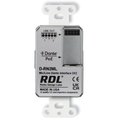 RDL Wall-Mounted Bi-Directional Mic/Line Dante Interface 2 X 2 - Stainless Steel