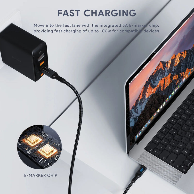 AUKEY Braided Nylon USB-C Cable with Digital LCD Display (3.3')