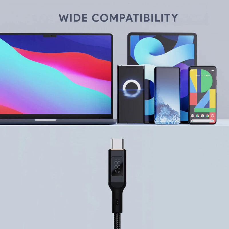 AUKEY Braided Nylon USB-C Cable with Digital LCD Display (3.3')