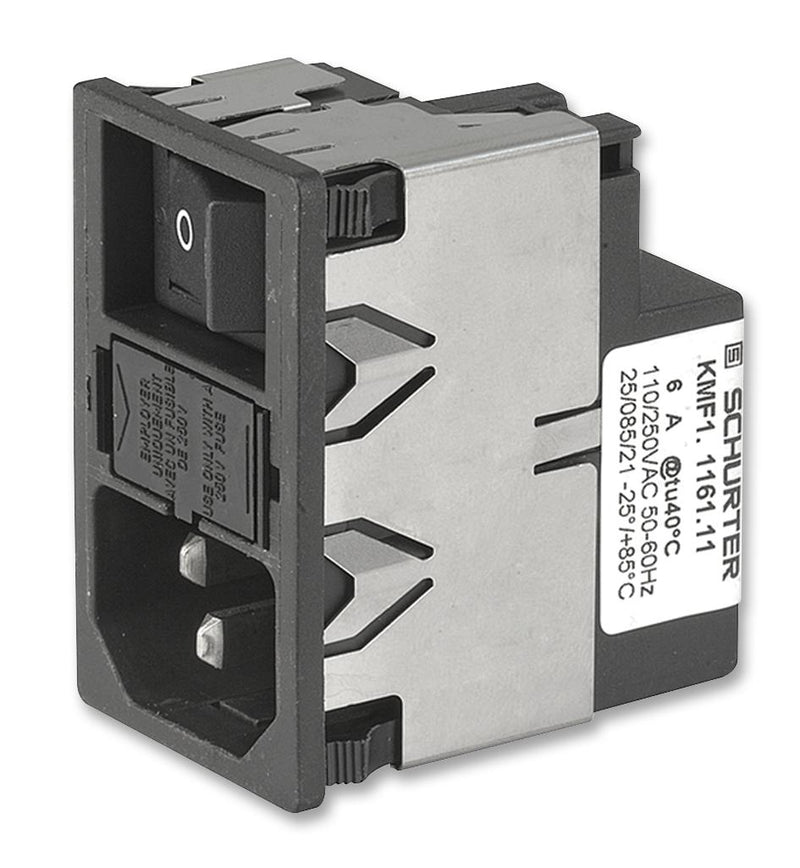 Schurter KMF1.1121.11 KMF1.1121.11 Filtered IEC Power Entry Module C14 General Purpose 2 A 250 VAC 2-Pole Switch