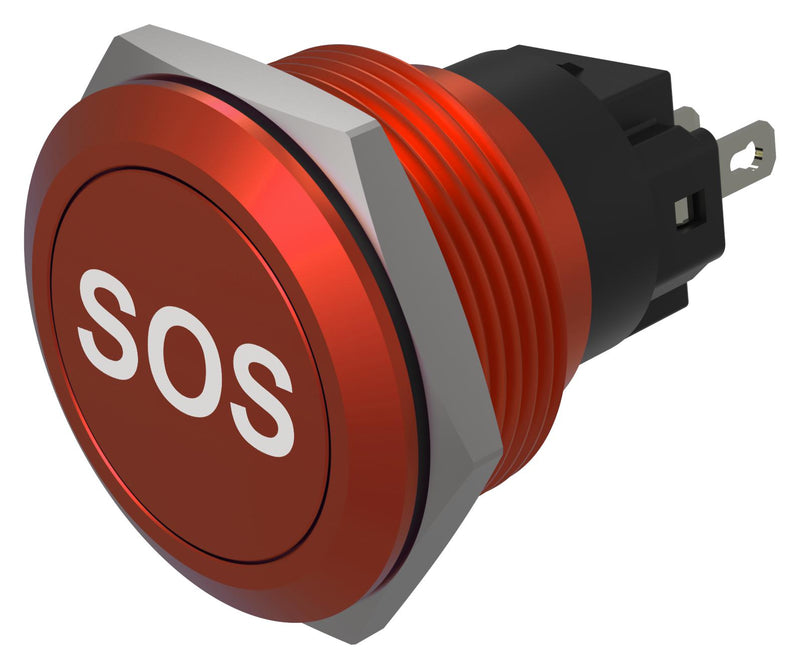 EAO 82-6751.1000.B015 Vandal Resistant Switch, SOS, 82 Series, 22 mm, SPDT, Momentary, Round Flat Flush, Red