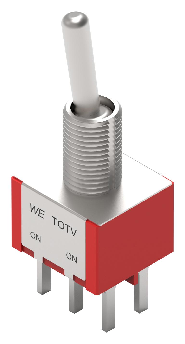 WURTH ELEKTRONIK 4.72131E+11 Toggle Switch, On-On, DPDT, Non Illuminated, WS-TOTV Series, Panel, Through Hole, 1 A