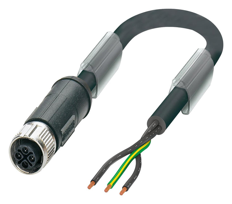 PHOENIX CONTACT 1176479 Power Cable, S Coding, M12 Receptacle, Free End, 3 Positions, 1 m, Power Supplies SAC-3P- 1,0-PUR/M12FSS PE