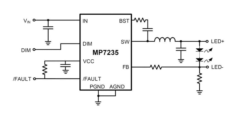 Monolithic Power Systems (MPS) MP7235GQBE-P MP7235GQBE-P LED Driver DC/DC Synchronous Buck 1.5 A 1 Output 2.2 MHz QFN-13