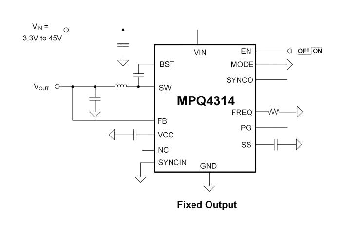 Monolithic Power Systems (MPS) MPQ4314GRE-33-AEC1-P MPQ4314GRE-33-AEC1-P DC-DC Switching Synchronous Buck Regulator &nbsp;Fixed 3.3 V-45 V in 3.3V/4A Out Wfqfn 20-Pin