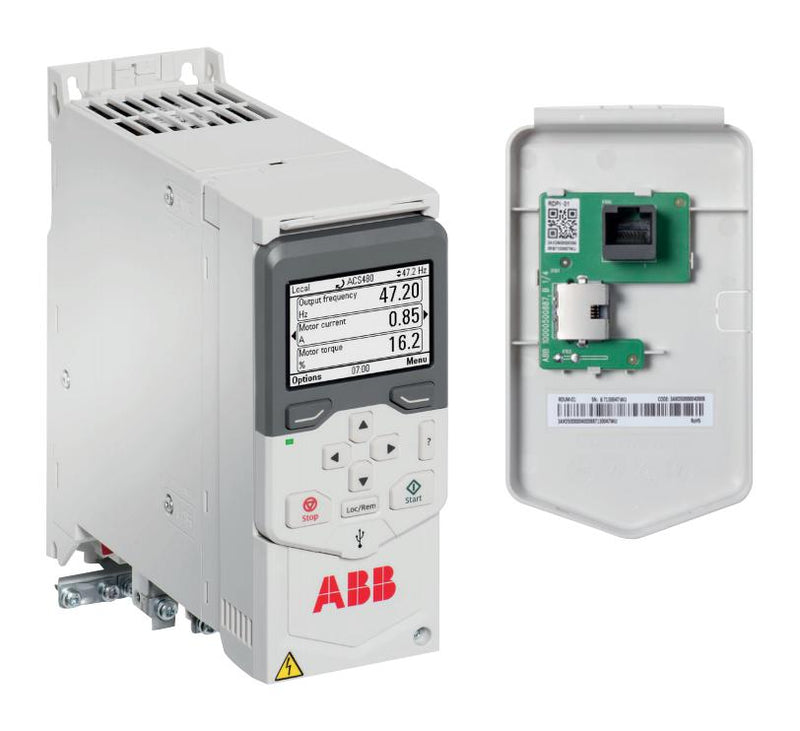 ABB ACS480-04-04A1-4+J424+OL540 Inverter Drive, ACS480 Series, Three Phase, 1.5 kW, 380 to 480 Vac, RDUM-01 Control Panel, RJ47