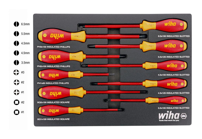 WIHA 32080 SCREWDRIVER TRAY SET, CUSHION GRIP, 10PC