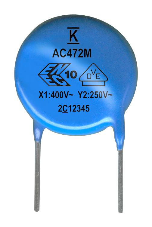 KEMET ERP610W472MEF0 Ceramic Suppression Capacitor, 4700 pF, &plusmn; 20%, X1 / Y1, 760 V, 500 V, Radial Leaded C838EF472M760A, ERP610VH4470MEF0