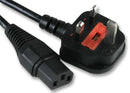 PRO ELEC PE01062 Mains Power Cord, w/ 13A Fuse, Mains Plug, UK to IEC 60320 C13, 1 m, 10 A, Black Kettle Lead