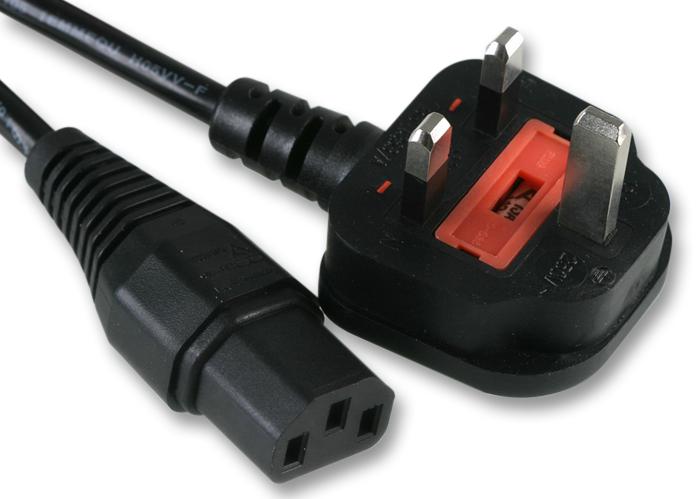 PRO ELEC PE01062 Mains Power Cord, w/ 13A Fuse, Mains Plug, UK to IEC 60320 C13, 1 m, 10 A, Black Kettle Lead