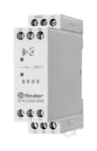 FINDER 70.92.0.024.0002 Thermistor Relay, DIN Rail, DPDT, 8 A at 400 VAC, 24 V, 70 Series