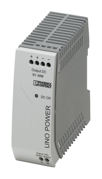 PHOENIX CONTACT 2904375 AC/DC DIN Rail Power Supply (PSU), ITE, 1 Output, 40 W, 5 VDC, 8 A GTIN UPC EAN: 4046356897105 UNO-PS/1AC/ 5DC/ 40W