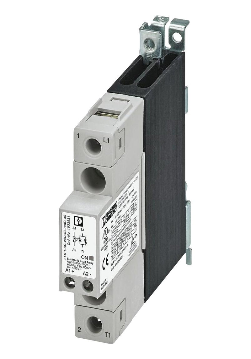 PHOENIX CONTACT ELR 1-SC-24DC/600AC-30 Solid State Contactor, 30 A, 660 VAC, 32 VDC, Zero Voltage Turn On, DIN Rail, Screw