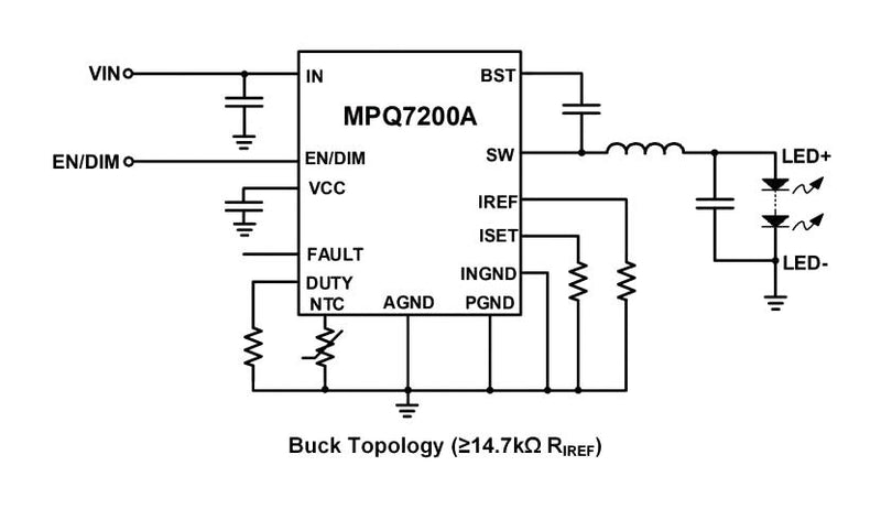 Monolithic Power Systems (MPS) MPQ7200AGLE-AEC1-P MPQ7200AGLE-AEC1-P LED Driver AEC-Q100 Buck Buck- Boost 410 kHz SMD QFN 6 V to 42 1 O/P -40&deg;C 150&deg;C