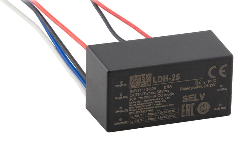 MEAN WELL LDH-25-250W LED Driver DC/DC Converter, LED Lighting, LDH-25 Series, 21 W, 84 VDC, 250 mA, Analogue, PWM