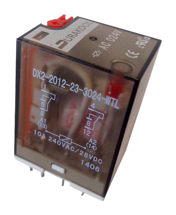 DURAKOOL DX2-2012-23-1024-WTL Power Relay, DPDT, 24 VDC, 10 A, DX2 Series, Socket