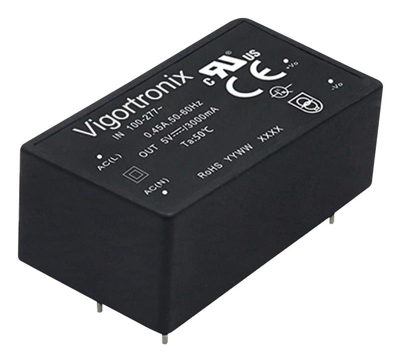 VIGORTRONIX VTX-214-040-215 AC/DC PCB Mount Power Supply (PSU), ITE, Industrial & Household, 1 Output, 40 W, 15 VDC, 2.666 A